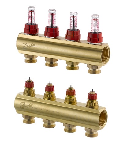 Danfoss Fussbodenheizungs-Verteiler FHF-4F, 4 Kreise, mit Durchflussanzeige 088U0524