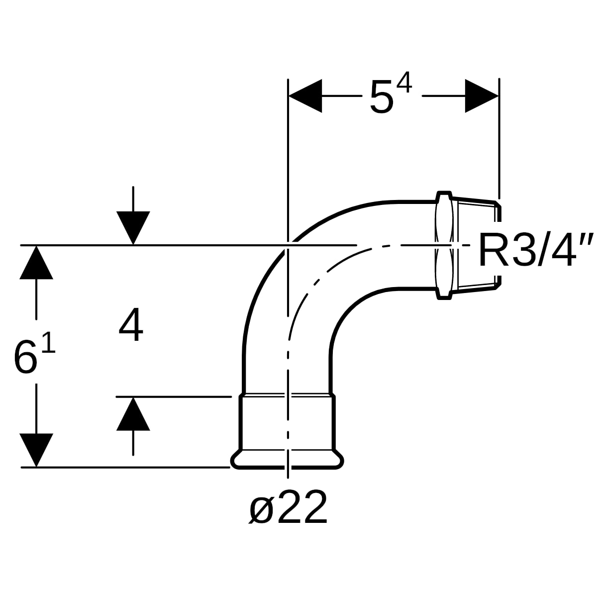 Geberit Mapress C-Stahl Übergangsbogen 90 Grad mit AG d22-R3/4 verzinkt 20507