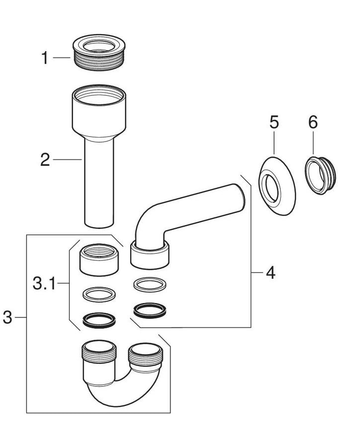 Geberit Röhrengeruchsverschluss für Ausgussbecken d50 Abgang horizontal 152.701.11.1