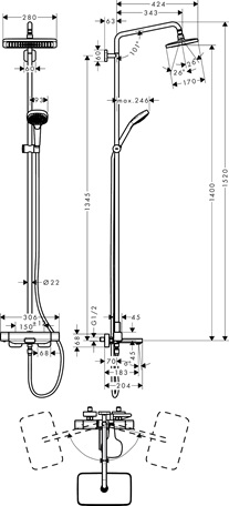 Hansgrohe Showerpipe Croma E 280 1jet chrom mit Wannenthermostat 27687000