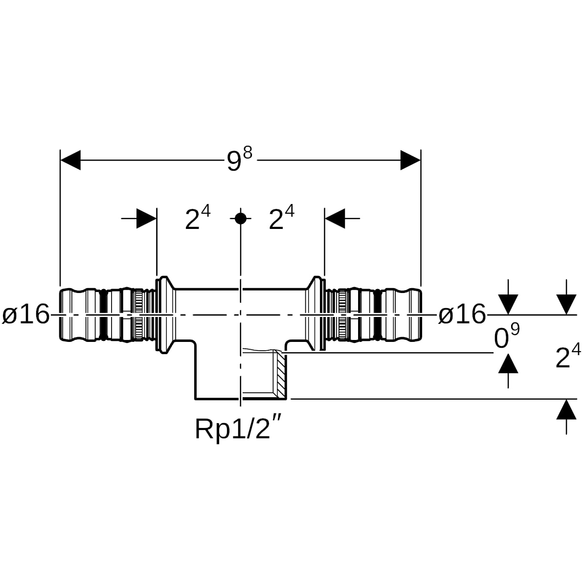 Geberit Mepla T-Stück im IG Rotguss d16-Rp1/2-16 601.360.00.5