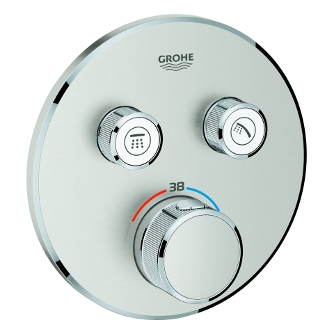 Grohe Thermostat Grohtherm SmartControl supersteel 29119 Fertigmontage-Set rund 2 Absperrventile 29119DC0