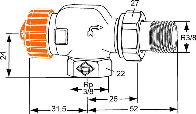 Heimeier Thermostatventil Eclipse, Axialform, DN10 3/8", automatische Durchflussregelung 3930-01.000