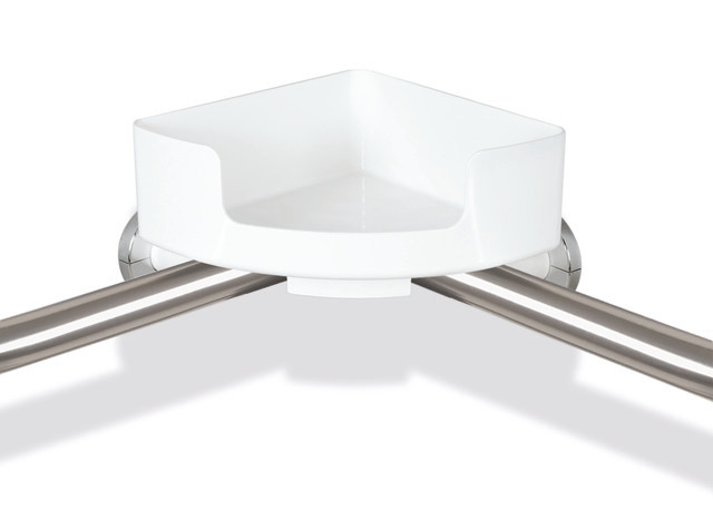 HEWI Eckablage Serie 802 LifeSystem, aufsteckbar auf Stangensystem D: 33mm, Seiten 210mm, 120mm hoch, reinweiß 802.03.210 99
