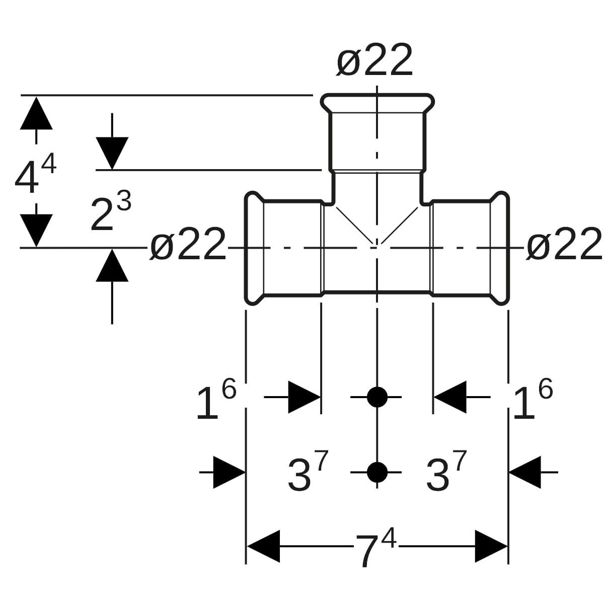 Geberit Mapress Edelstahl T-Stück egal (LABS-frei) d22-22-22 81004