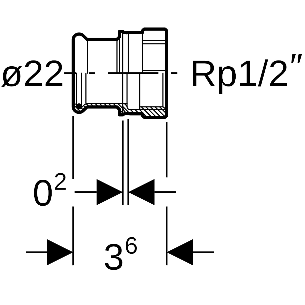 Geberit Mapress Edelstahl Übergang mit IG (LABS-frei) d22-Rp1/2 81805