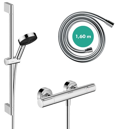 Hansgrohe Brausesystem Pulsify Select S 105 3 jet Eco Relaxation Ecostat Element Brausestange 650mm chrom 24272000