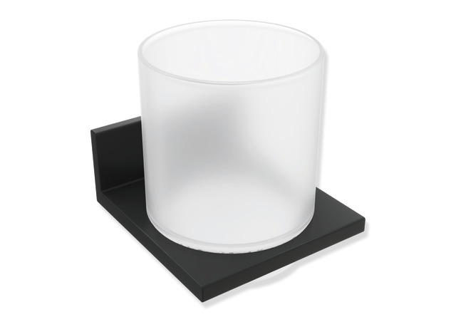 HEWI Glasbecher mit Halter, Metall, Becher Kristallglas, satiniert schwarz tiefmatt 900Q04.00060 DC