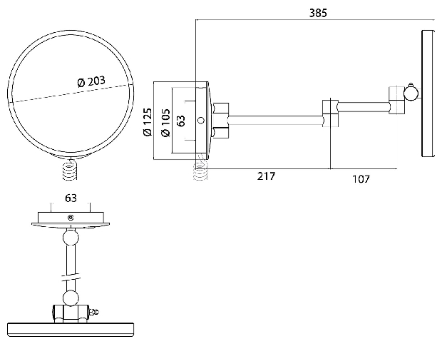 Emco LED-Kosmetikspiegel Pure LED 3-fach, 2-armig D=203mm, mit Stecker 109406013