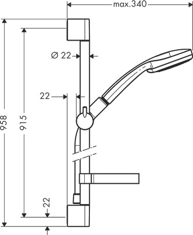 Hansgrohe Brauseset Croma 100 Vario mit Brausestange 900mm und Seifenschale, Chrom 27771000