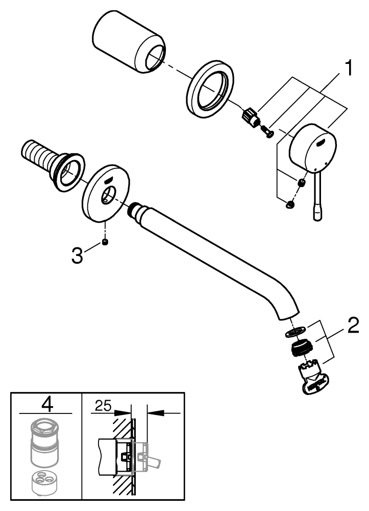 Grohe 2-Loch-Waschtisch-Wandbatterie Essence supersteel Fertigmontage-Set Ausladung 230mm 29193DC1