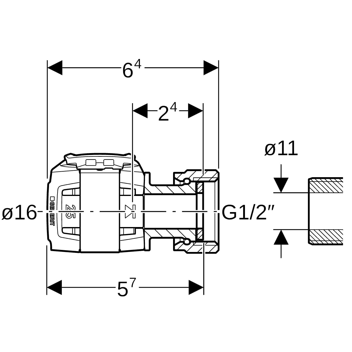 Geberit FlowFit Anschluss gerade, mit ÜM FwF SiBr d16-G1/2 619.490.22.1