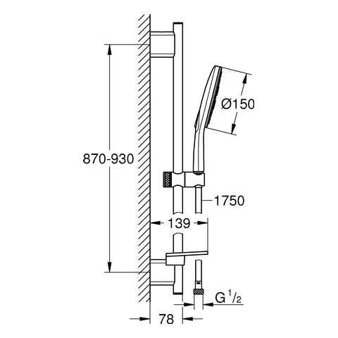 Grohe Brausestangenset Rainshower 150 SmartActive 900mm 9,5l chrom 26594000