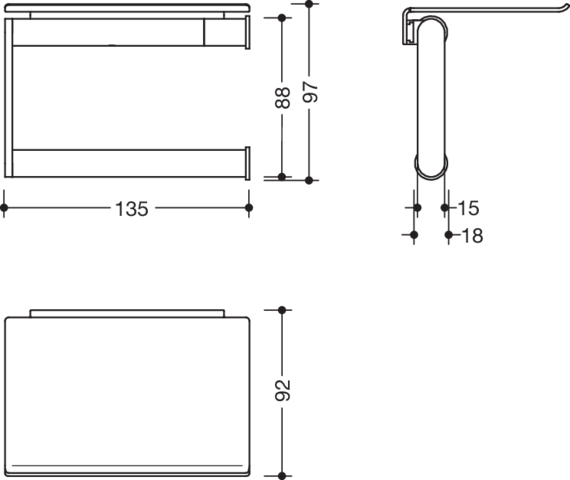 HEWI WC-Papierhalter mit Ablage, Edelstahl, 900.21.004XA