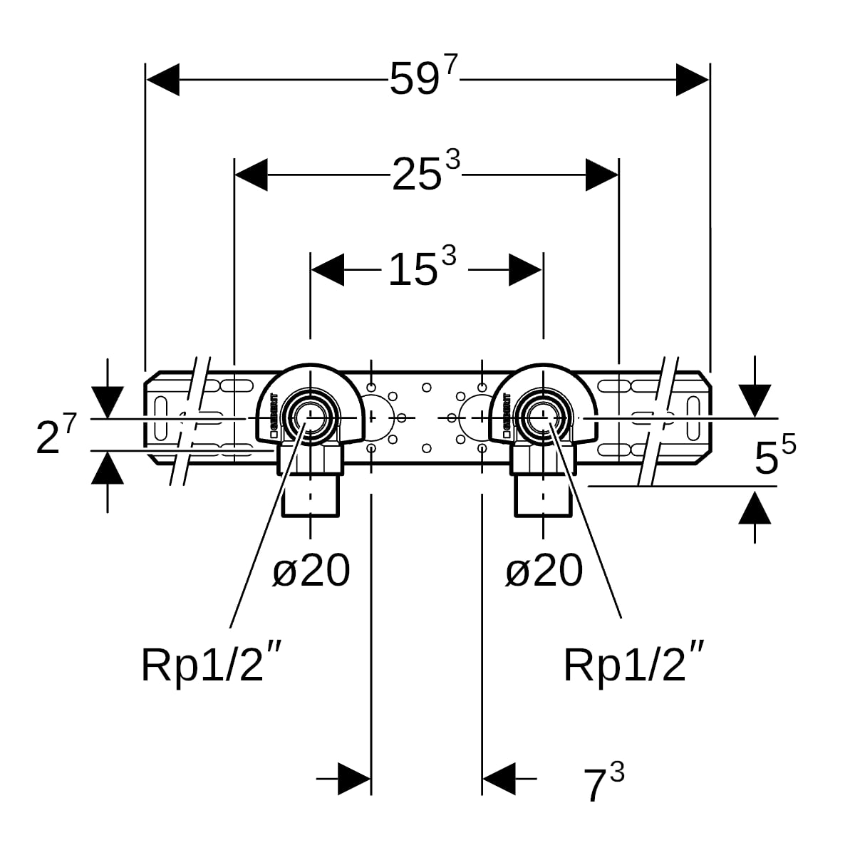 Geberit Mepla Anschlusswinkel 90 Grad vormontiert schallgedämmt zweifach Rotguss d20-Rp1/2 602.781.00.5