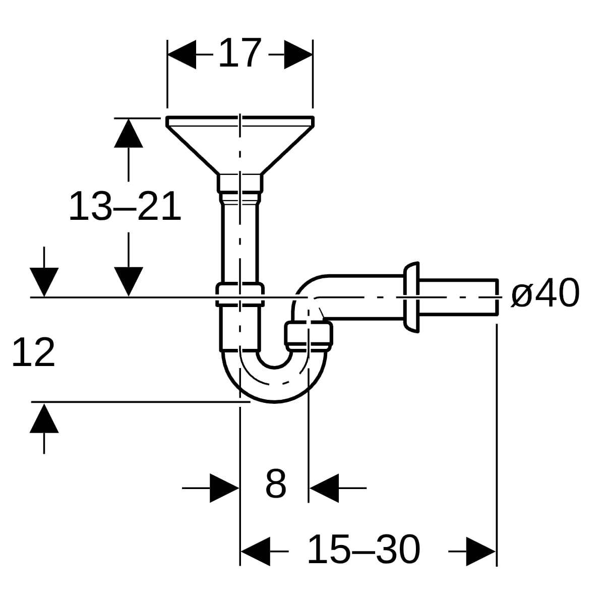 Geberit Rohrbogengeruchsverschluss für Geräte mit Trichter oval d40 152.392.11.1