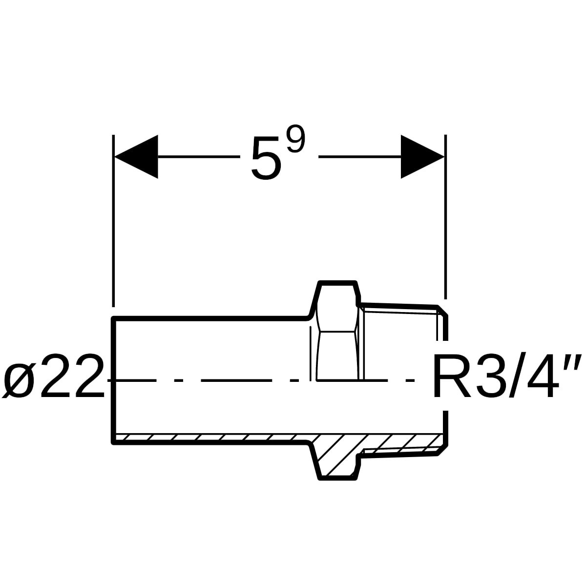 Geberit Mapress Edelstahl Übergang mit AG und Einschubende d22-R3/4 31936
