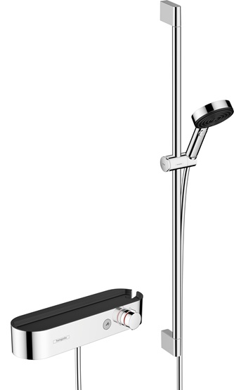 Hansgrohe Brausesystem Pulsify Select S 105 3 jet Relaxation Brausethermostat Brausestange 900mm chrom 24270000
