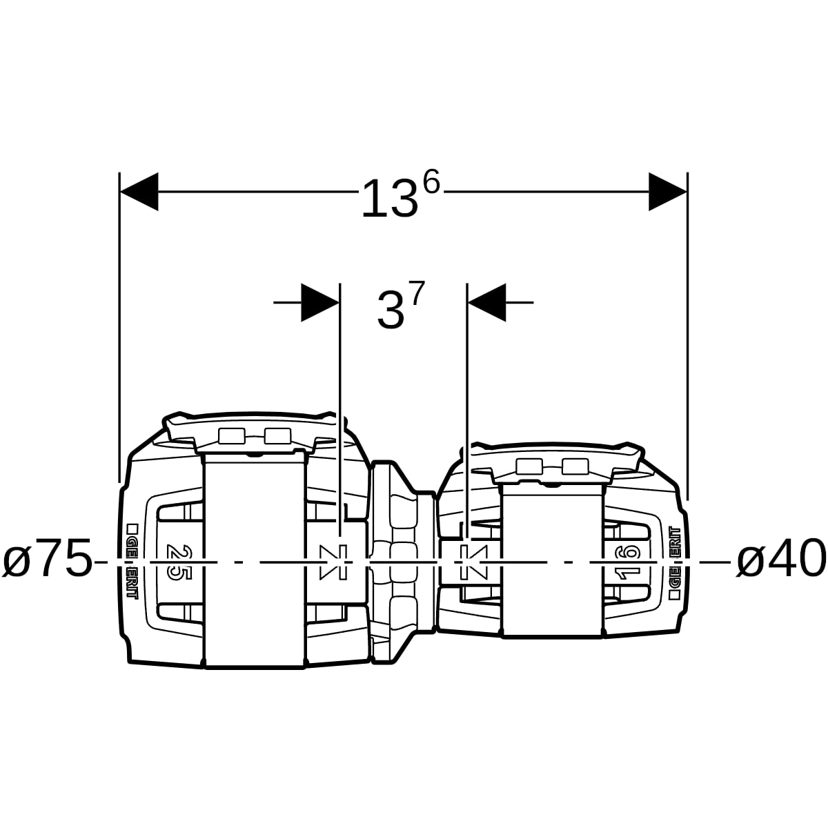 Geberit FlowFit Reduktion PPSU, d75, d1=40mm 620.037.00.1