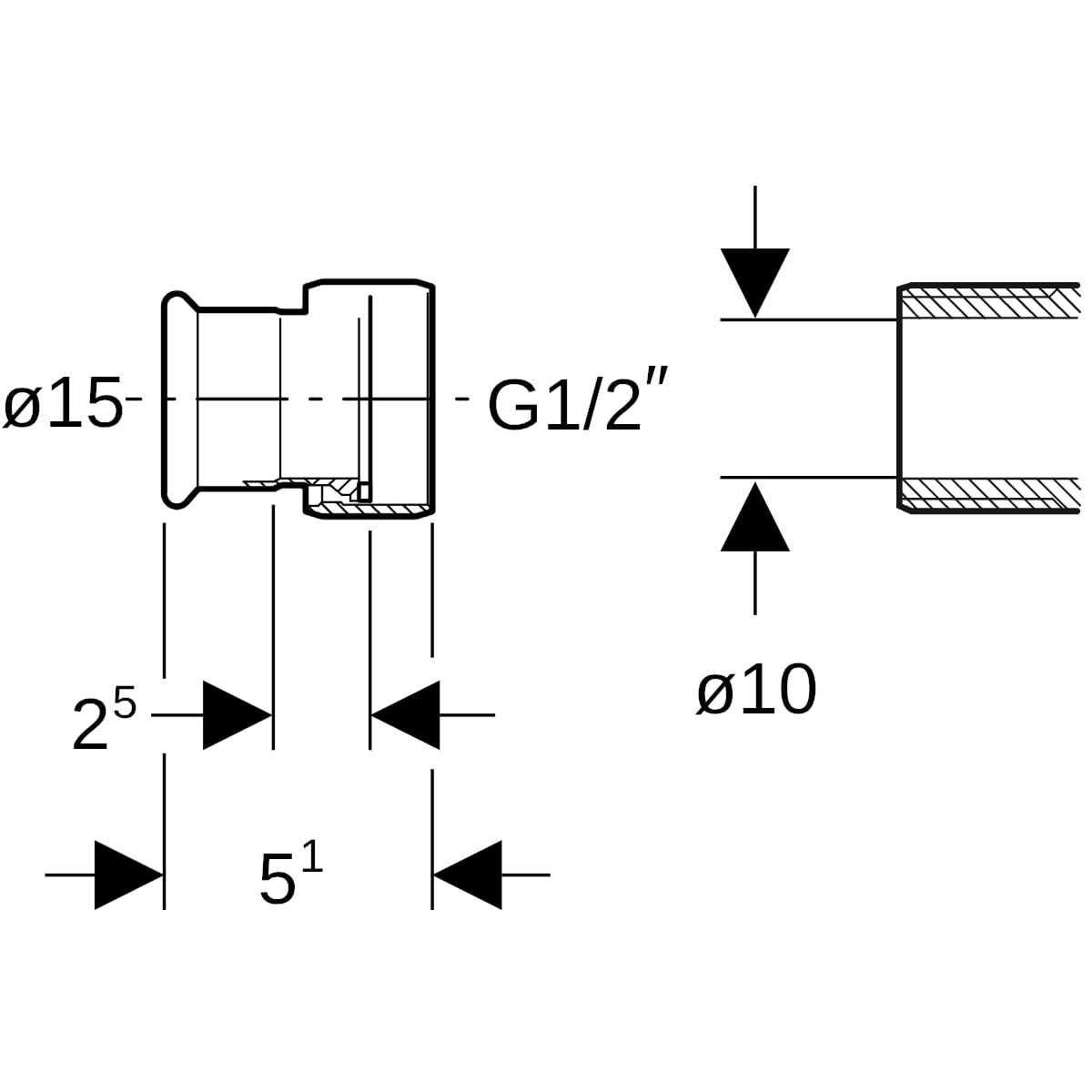 Geberit Mapress Edelstahl Übergang mit Überwurfmutter d15-G1/2 35042