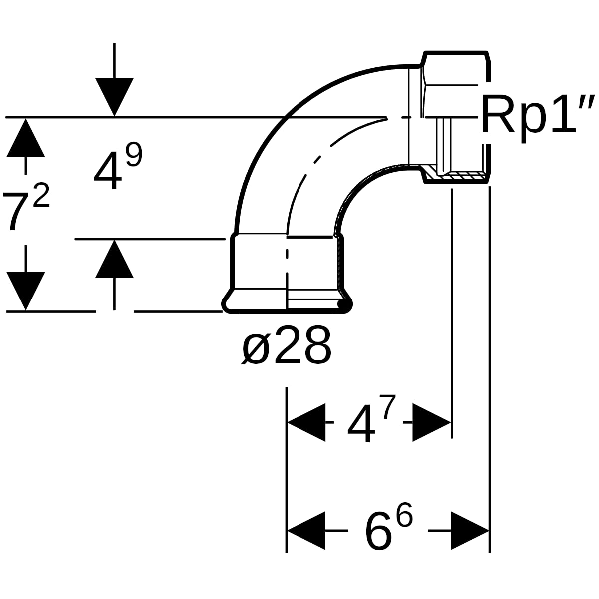 Geberit Mapress C-Stahl Übergangsbogen 90 Grad mit IG d28-Rp1 verzinkt 20559