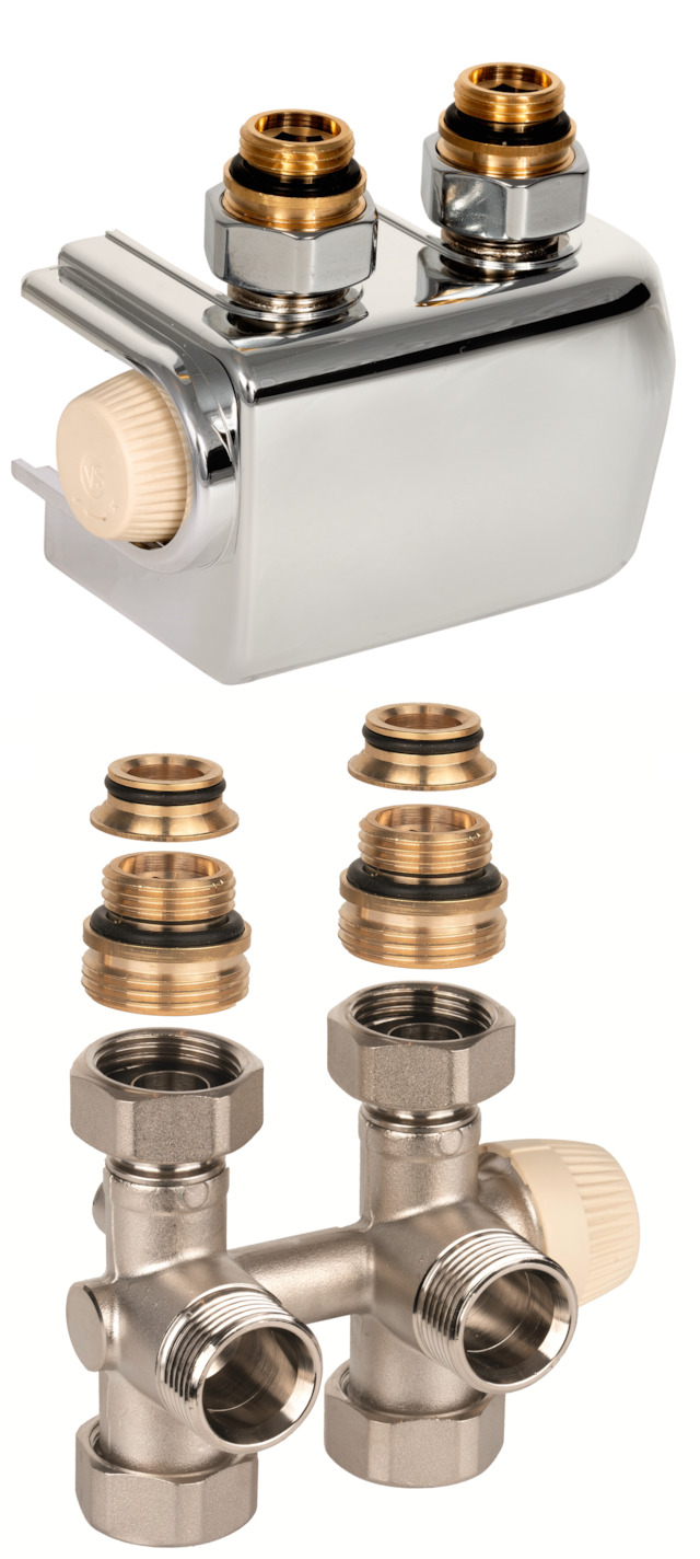 Resideo Anschlussarmatur mit Heizkörperventil Therafix Universal, 3/4'', chrom V2474EDCSY015