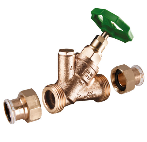 Kemper STANDARD Freistrom-Absperrventil RG/MS, ohne Entleerstopfen MAPRESS-Verschraubungen DN50/54mm 17420054VT