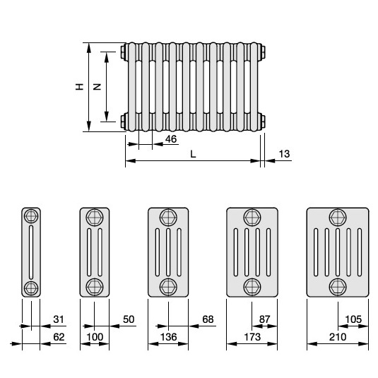 Zehnder Anschlussart 7610, seitlich rechts für Charleston, Anschluss 2-Rohr mit externem Ventil 7610