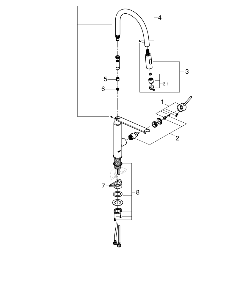 Grohe Concetto Einhebel-Spültischbatterie supersteel ausziehbare Profibrause, Ausladung 235mm 31491DC0